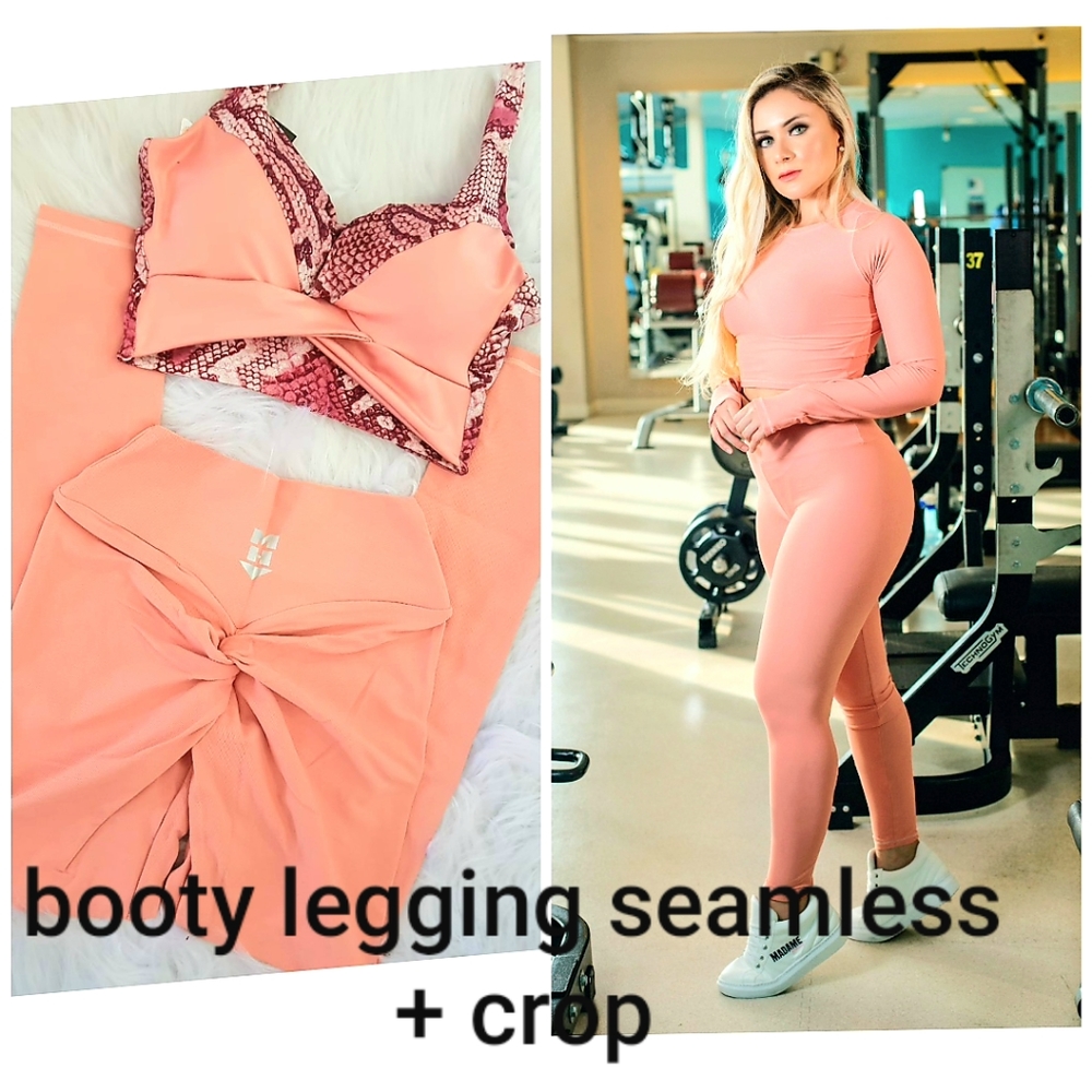 Leggings set scrunch back Crop bra animal print